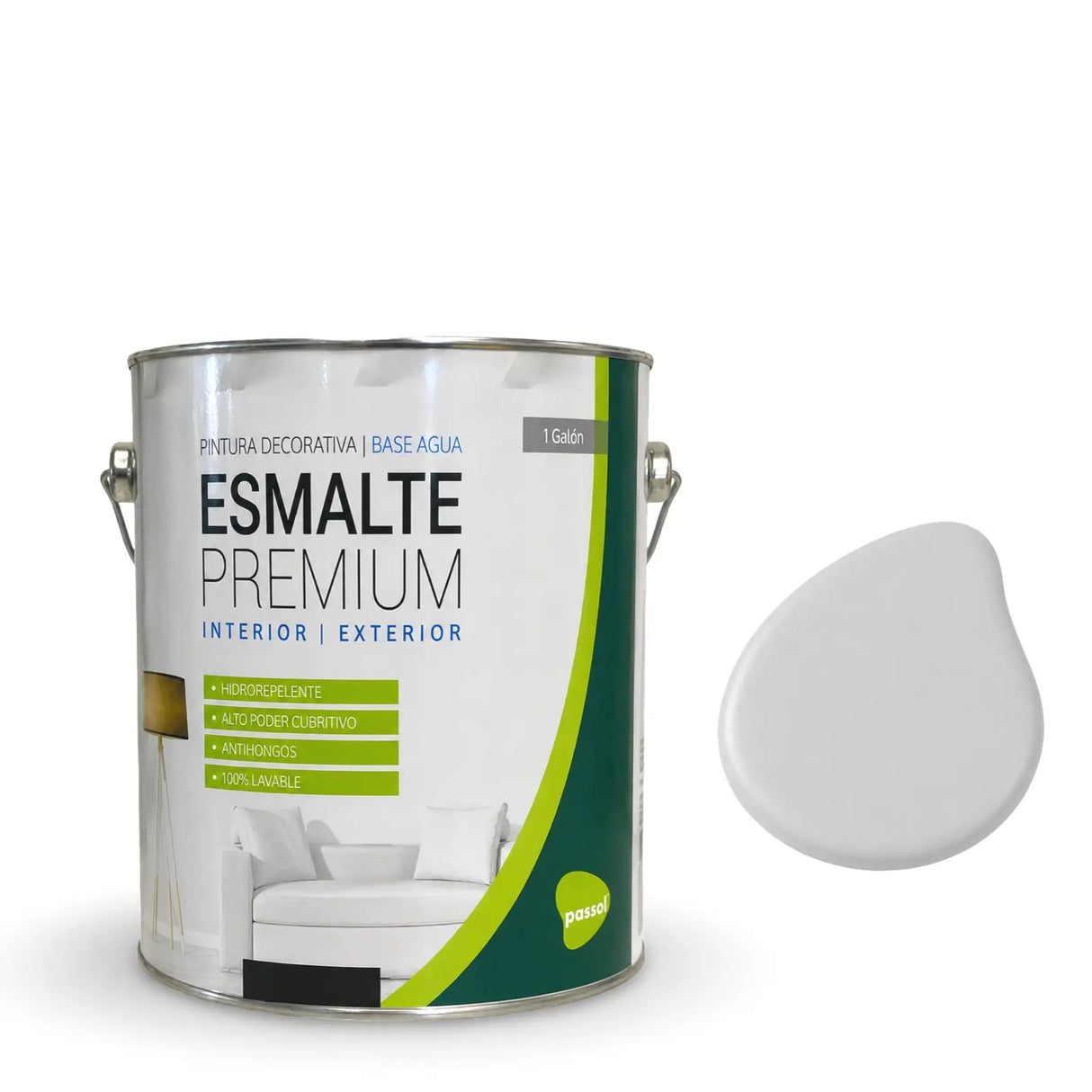 Esmalte al agua Satinado Premium ColoresGris Artico1 GalónPassol