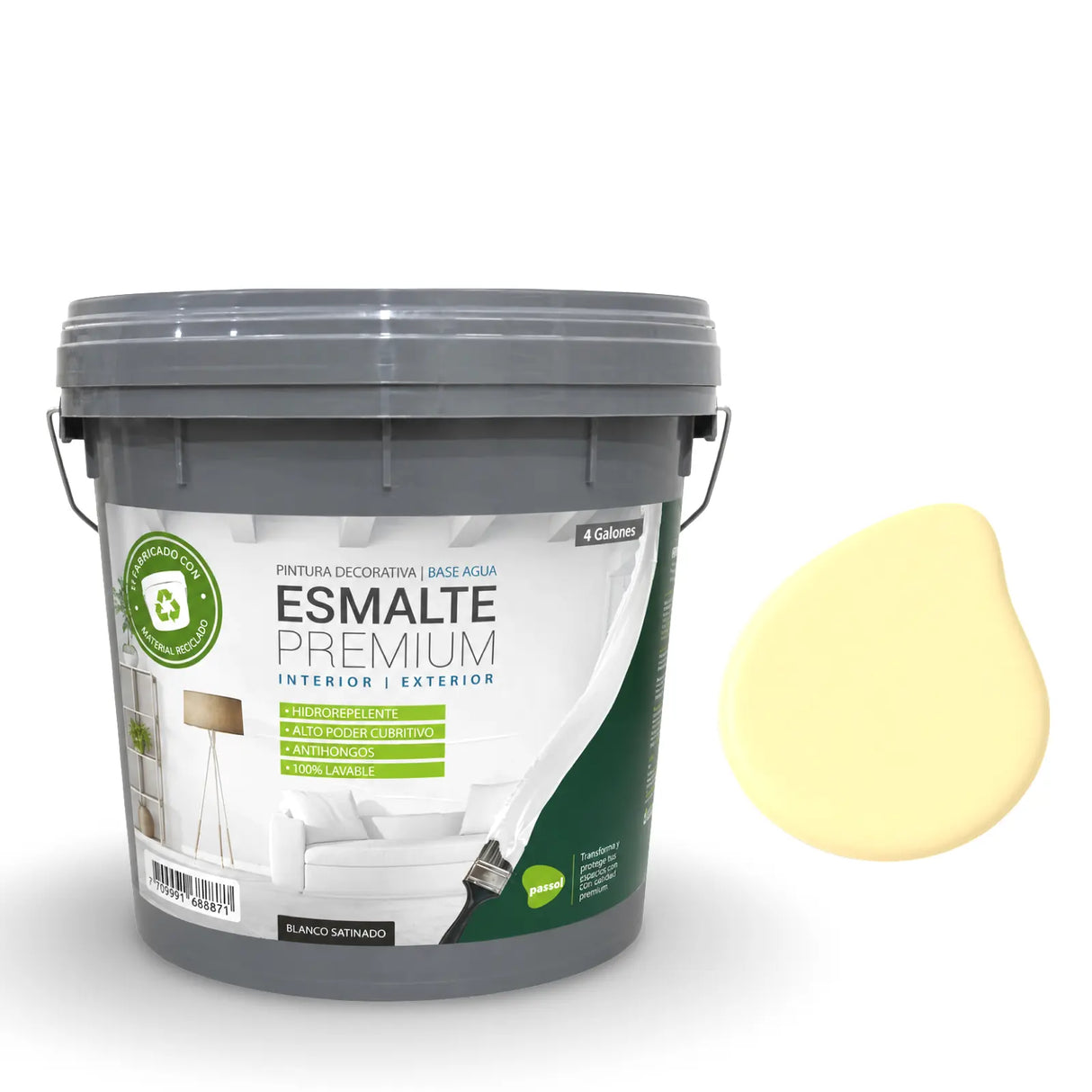 Esmalte al agua Satinado Premium ColoresMarfilTineta 4 GalonesPassol