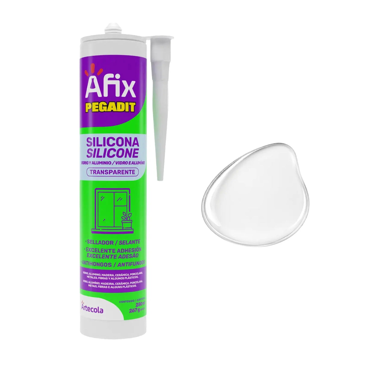 SILICONA VIDRIO Y ALUMINIO 280ML AFIXTransparentePassol
