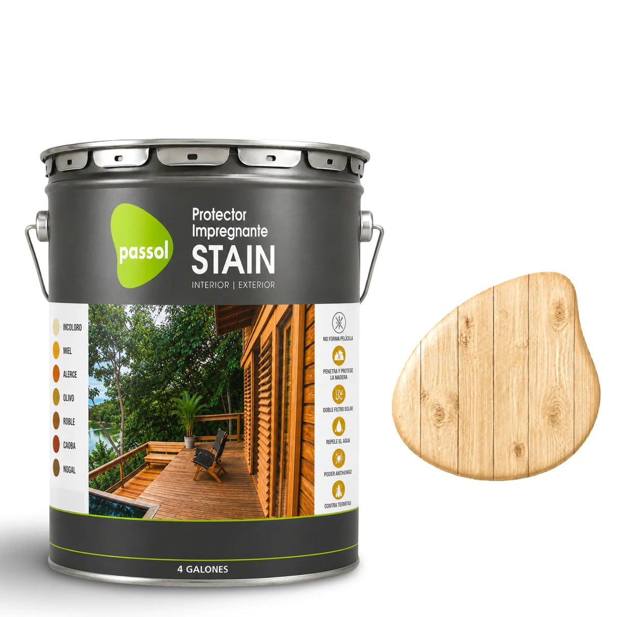 Stain Impregnante para Maderas PassolIncoloroTineta 4 GalonesPassol
