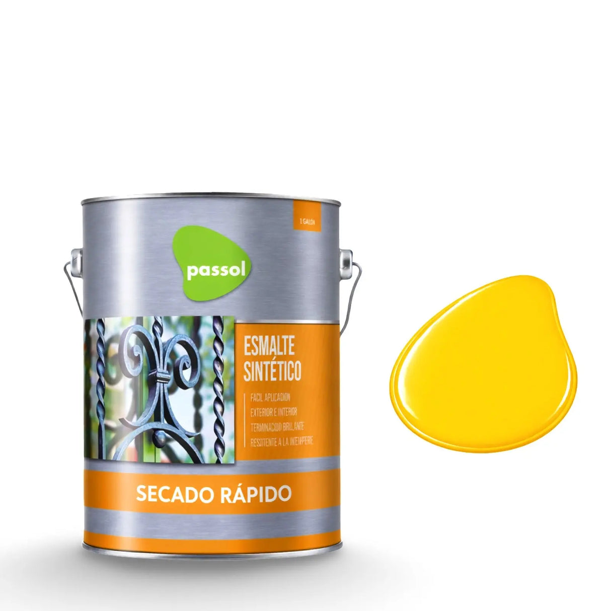 Esmalte Sintético Secado Rápido PassolAmarillo Oro1 GalónPassol
