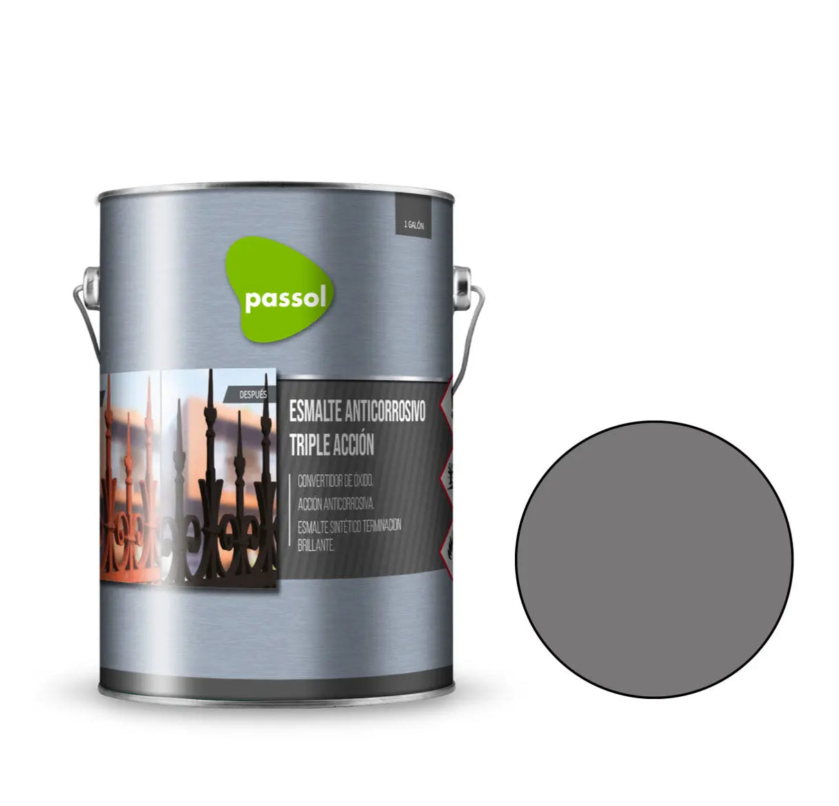 Esmalte Anticorrosivo Triple Acción Metal gris maquina Passol Passol