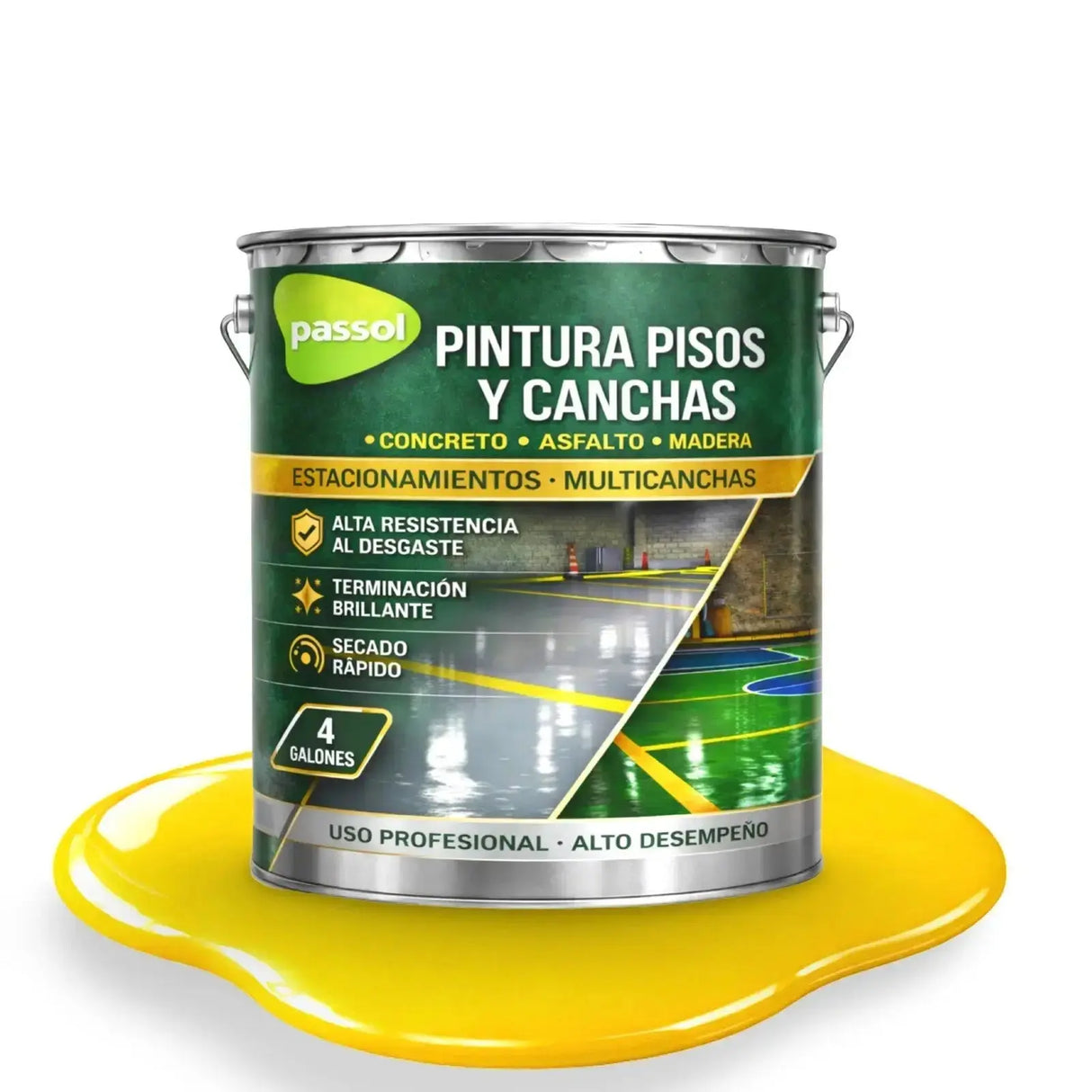 Pintura Pisos y Canchas PassolAmarilloTineta 4 GalonesPassol