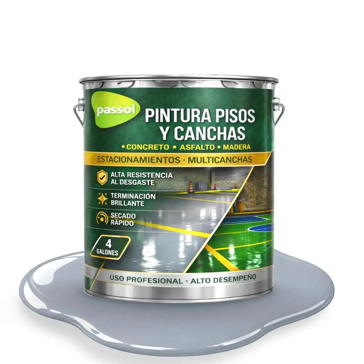 Pintura Pisos y Canchas PassolGris PerlaTineta 4 GalonesPassol