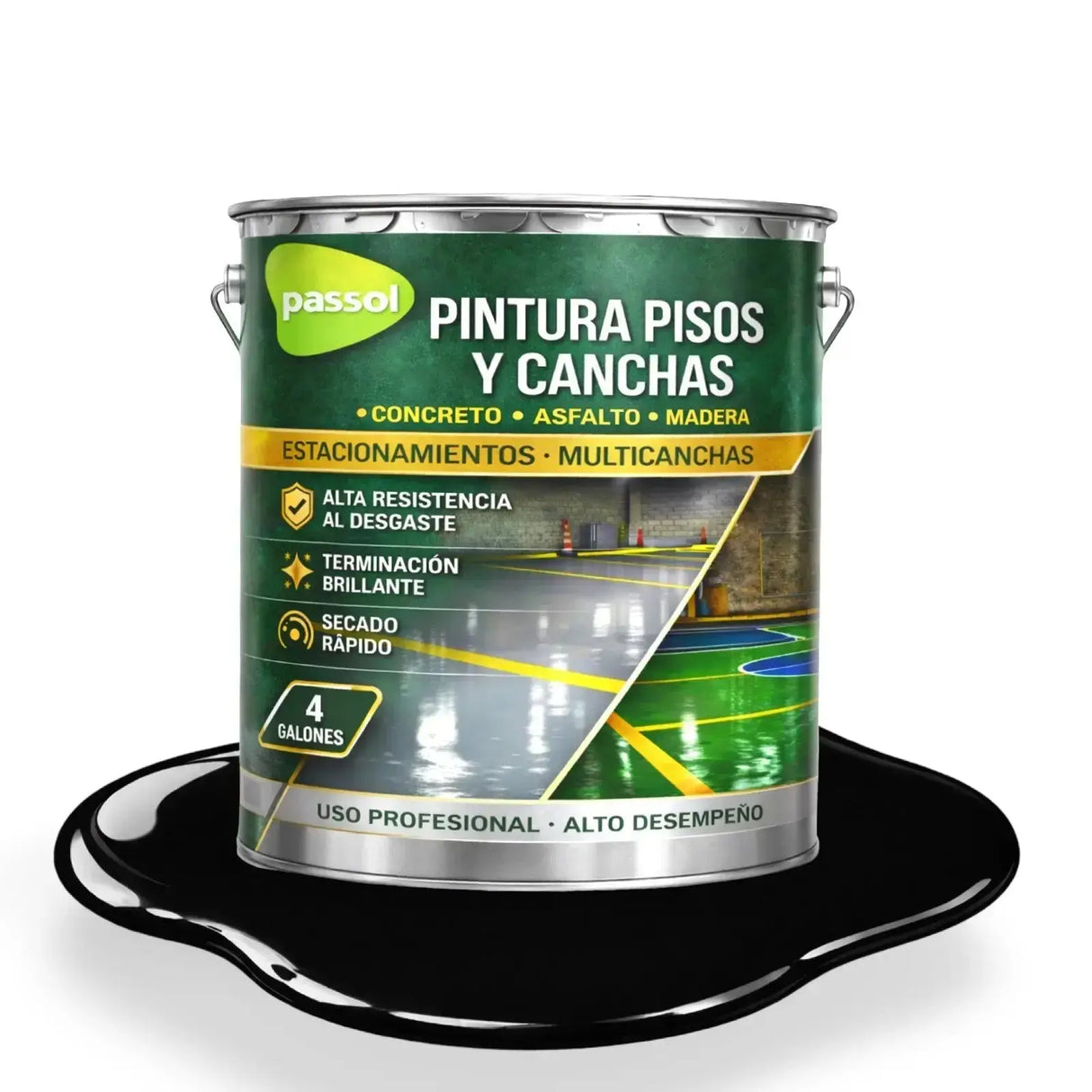 Pintura Pisos y Canchas PassolNegroTineta 4 GalonesPassol