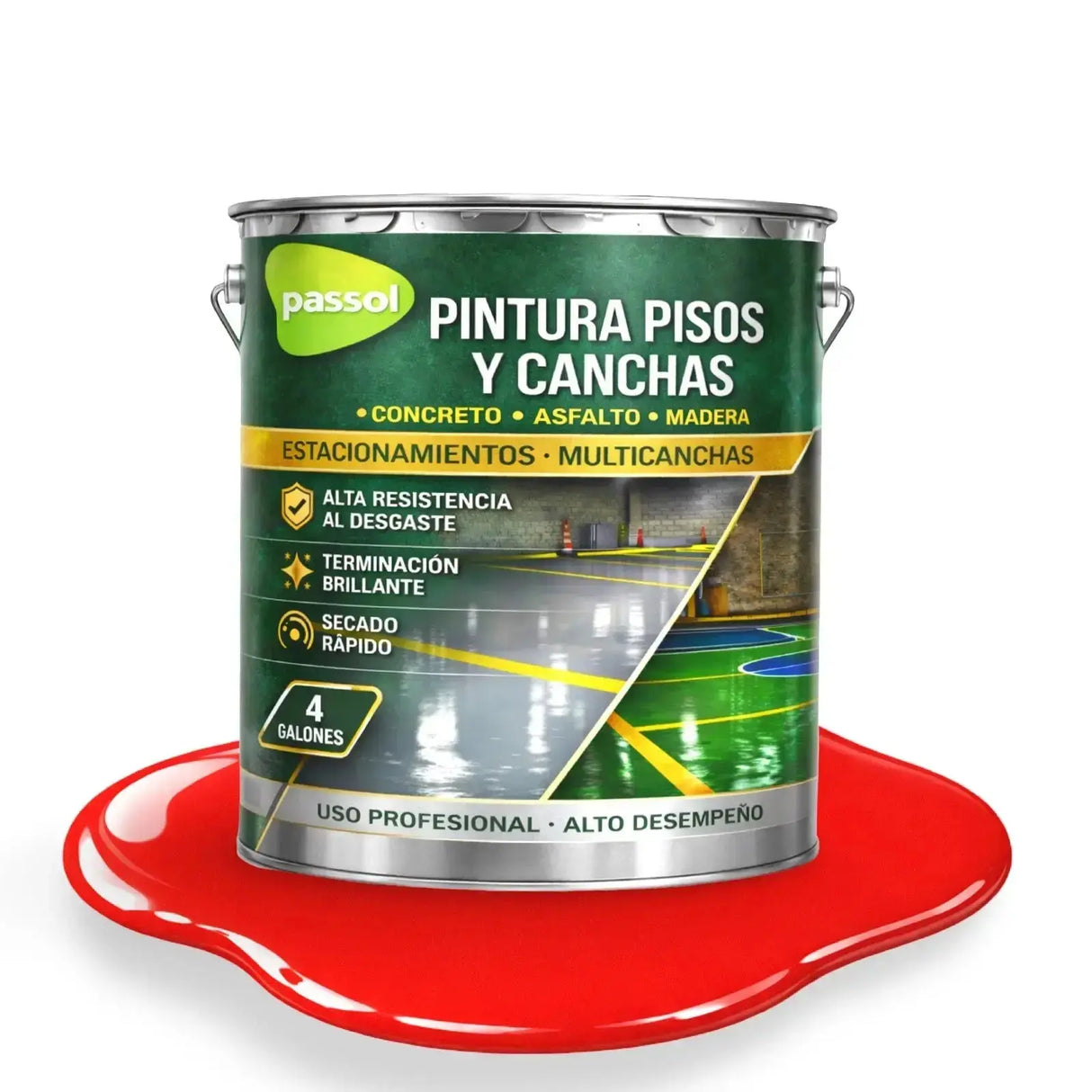 Pintura Pisos y Canchas PassolRojoTineta 4 GalonesPassol