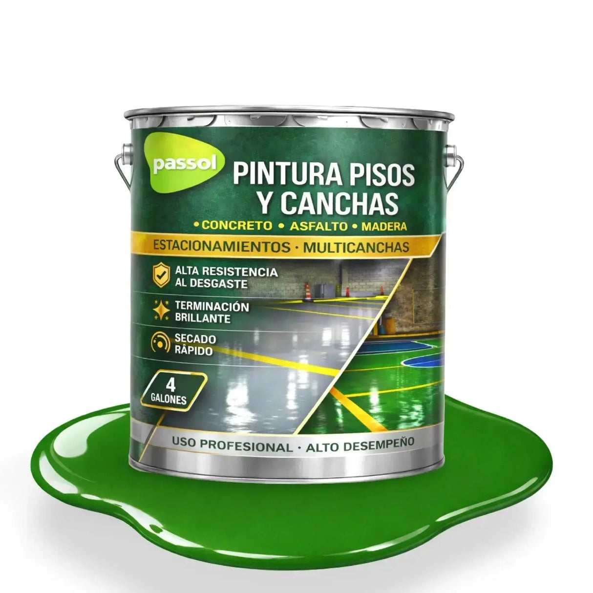 Pintura Pisos y Canchas PassolVerdeTineta 4 GalonesPassol