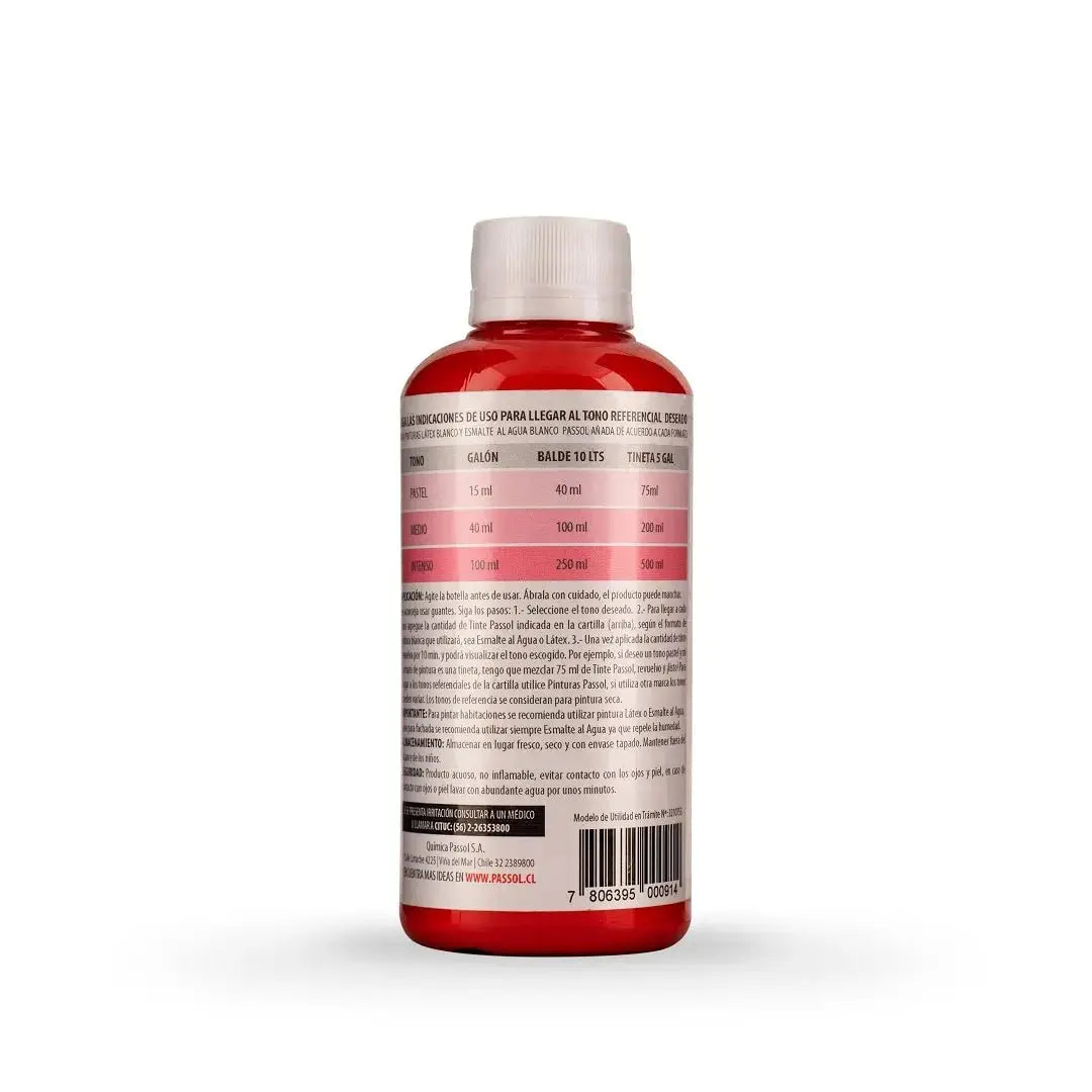 Concentrado Pintura Tinte Base Agua 250 ml PassolRojoPassol