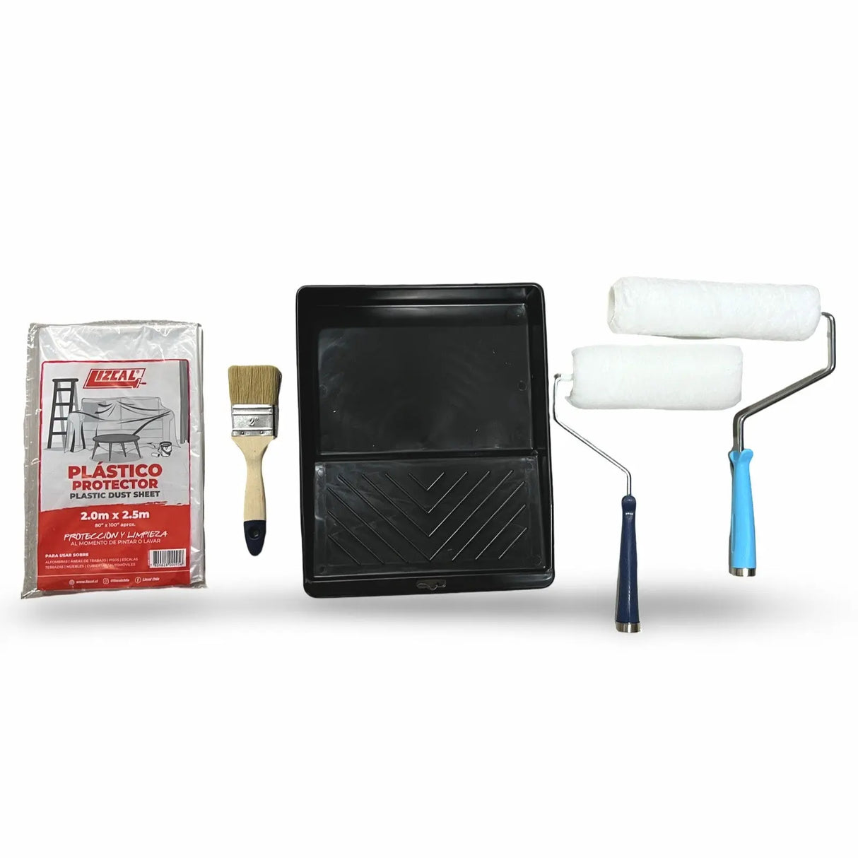 KIT BANDEJA PINTURA + PROTECTOR + 2 RODILLOS + BROCHA PASSOL
