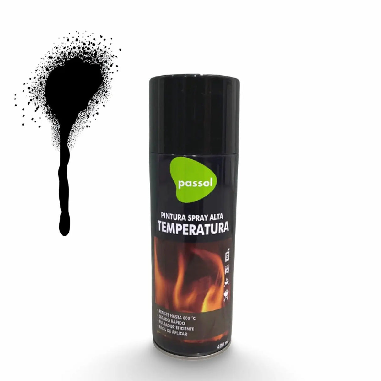 Pintura Spray Alta Temperatura Negro 400 ml PASSOL