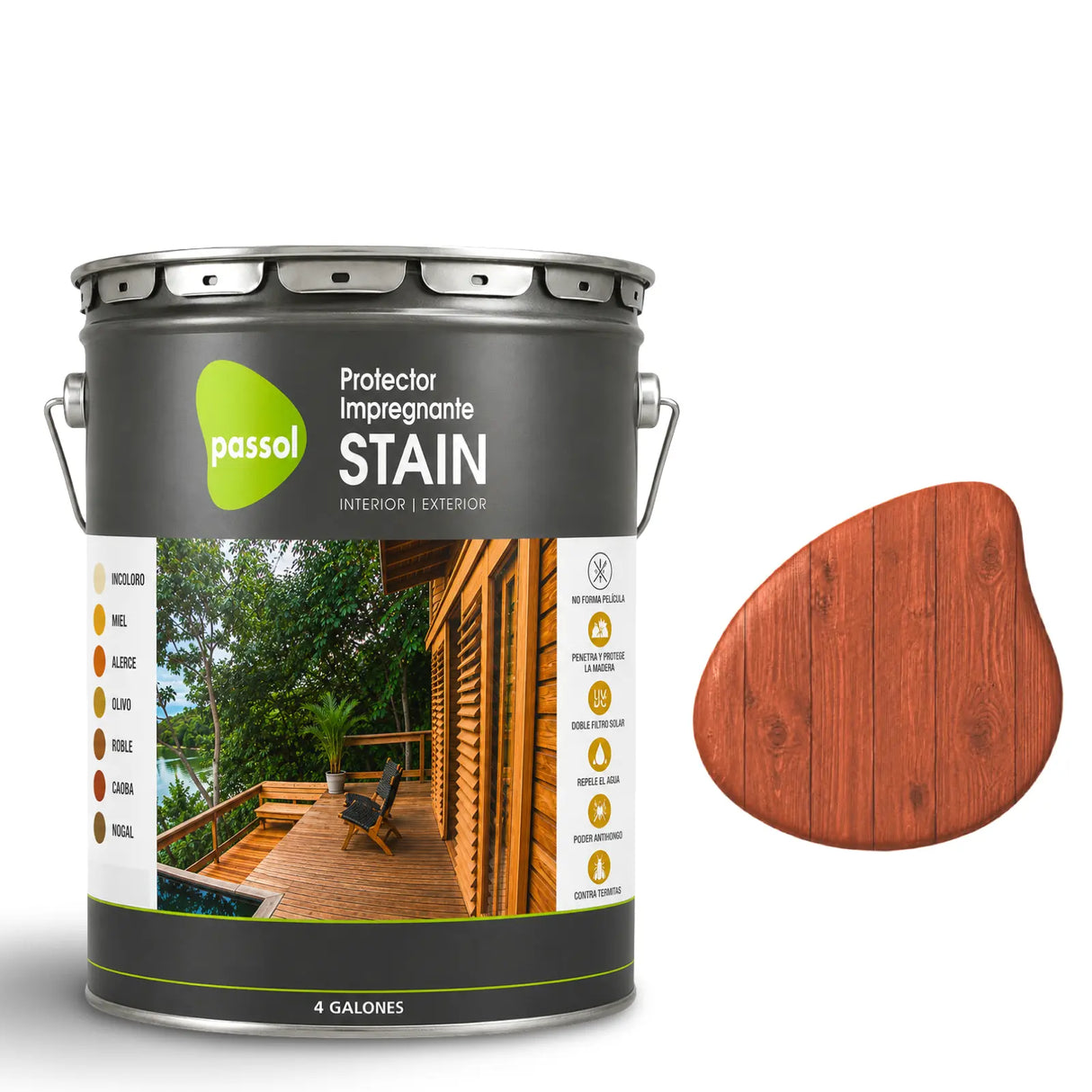 Stain Impregnante para Maderas PassolCaobaTineta 4 GalonesPassol